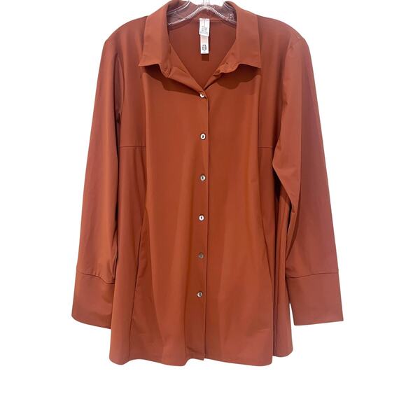Marla Wynne Top Button Down Tunic Size Medium Burnt Orange Relaxed Fit S… - Picture 1 of 9